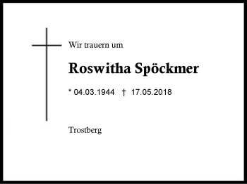 Traueranzeige von Roswitha Spöckmer von Region Berchtesgadener Land