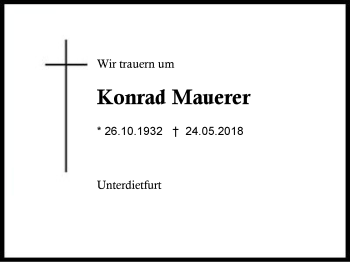 Traueranzeige von Konrad Mauerer von Region Berchtesgadener Land