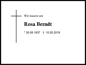Traueranzeige von Rosa Berndt von Region Berchtesgadener Land