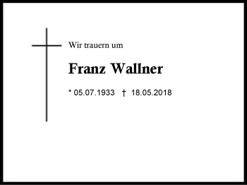 Traueranzeige von Franz Wallner von Region Berchtesgadener Land