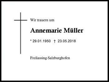 Traueranzeige von Annemarie Müller von Region Berchtesgadener Land