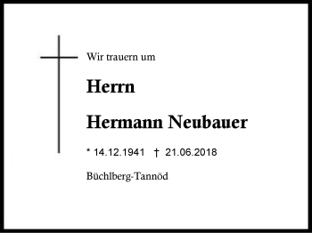 Traueranzeige von Hermann Neubauer von Region Berchtesgadener Land