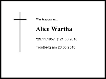 Traueranzeige von Alice Wartha von Region Chiemgau