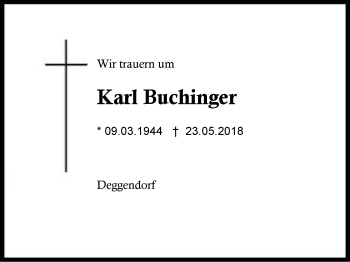 Traueranzeige von Karl Buchinger von Region Berchtesgadener Land