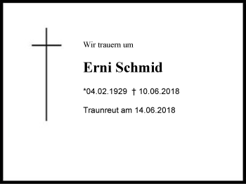 Traueranzeige von Erni Schmid von Region Chiemgau