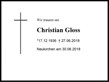 Traueranzeige von Christian  Gloss von Region Berchtesgadener Land