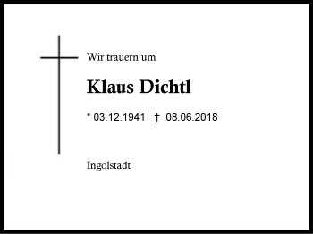 Traueranzeige von Klaus Dichtl von Region Berchtesgadener Land