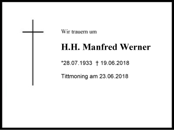 Traueranzeige von H. H. Manfred Werner von Region Chiemgau