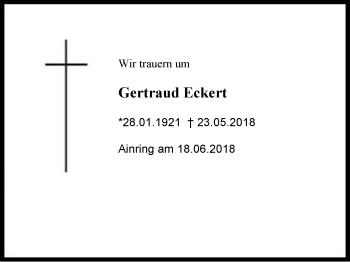 Traueranzeige von Gertraud Eckert von Region Berchtesgadener Land