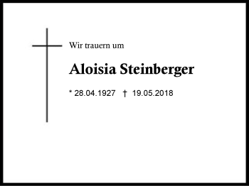 Traueranzeige von Aloisia Steinberger von Region Chiemgau