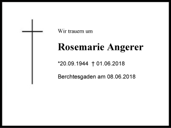 Traueranzeige von Rosemarie Angerer von Region Berchtesgadener Land