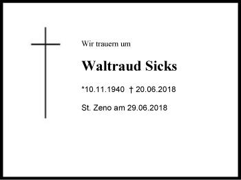 Traueranzeige von Waltraud  Sicks von Region Berchtesgadener Land