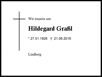 Traueranzeige von Hildegard Graßl von Region Berchtesgadener Land
