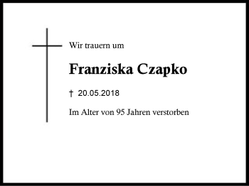 Traueranzeige von Franziska Czapko von Region Berchtesgadener Land