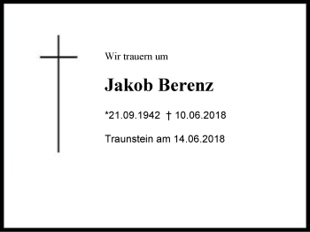 Traueranzeige von Jakob  Berenz von Region Chiemgau