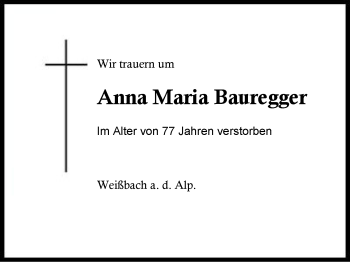 Traueranzeige von Maria Bauregger von Region Berchtesgadener Land