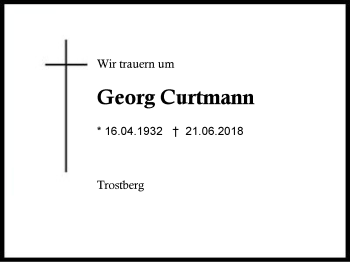 Traueranzeige von Georg Curtmann von Region Berchtesgadener Land