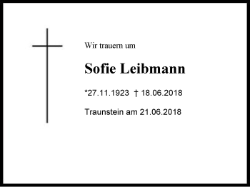 Traueranzeige von Sofie Leibmann von Region Chiemgau