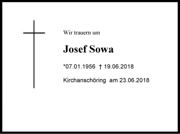 Traueranzeige von Josef Sowa von Region Chiemgau