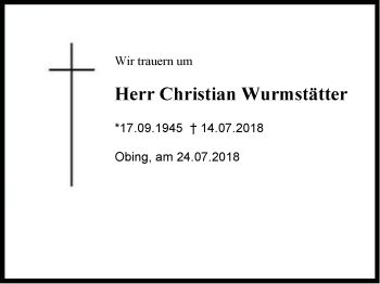 Traueranzeige von Christian Wurmannstätter von Region Chiemgau