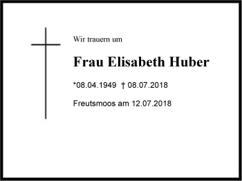 Traueranzeige von Elisabeth Huber von Region Chiemgau