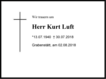 Traueranzeige von Kurt Luft von Region Chiemgau
