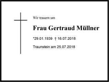 Traueranzeige von Gertraud Müllner von Region Chiemgau