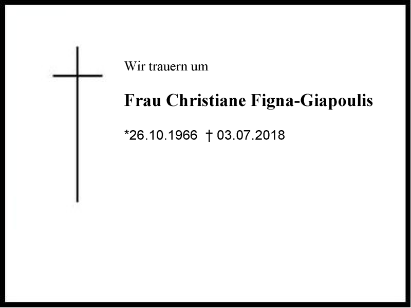  Traueranzeige für Christiane Figna-Giapoulis vom 19.07.2018 aus Region Chiemgau