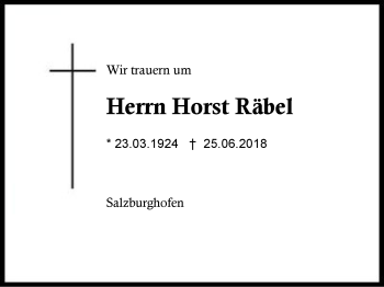 Traueranzeige von Horst Räbel von Region Berchtesgadener Land