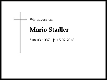 Traueranzeige von Mario Stadler von Region Berchtesgadener Land