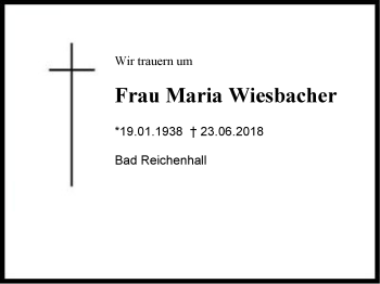 Traueranzeige von Maria Wiesbacher von Region Berchtesgadener Land