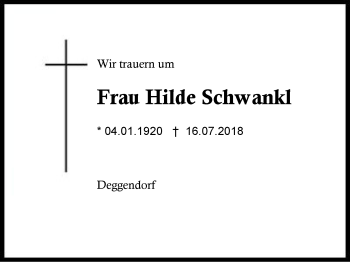 Traueranzeige von Hilde Schwankl von Region Berchtesgadener Land