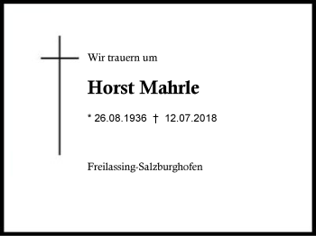 Traueranzeige von Horst  Mahrle von Region Berchtesgadener Land