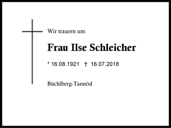 Traueranzeige von Ilse Schleicher von Region Berchtesgadener Land