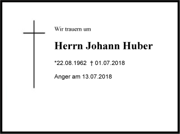 Traueranzeige von Johann Huber von Region Berchtesgadener Land