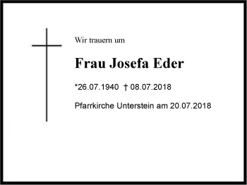 Traueranzeige von Josefa Eder von Region Berchtesgadener Land