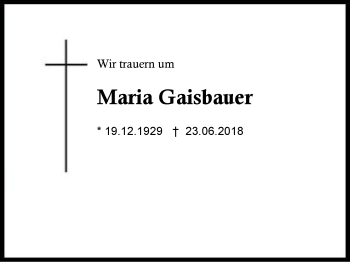 Traueranzeige von Maria Gaisbauer von Region Berchtesgadener Land