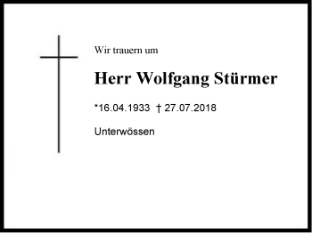 Traueranzeige von Wolfgang  Stürmer von Region Chiemgau