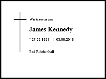 Traueranzeige von James Kennedy von Region Berchtesgadener Land