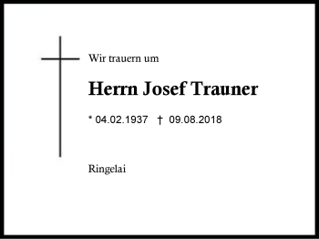 Traueranzeige von Josef Trauner von Region Berchtesgadener Land