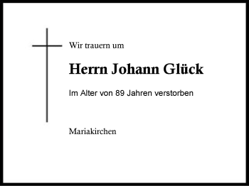 Traueranzeige von Johann Glück von Region Berchtesgadener Land