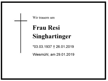 Traueranzeige von Resi  Singhartinger von Region Chiemgau