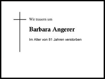 Traueranzeige von Barbara Angerer von Region Berchtesgadener Land