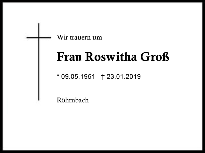  Traueranzeige für Roswitha Groß vom 26.01.2019 aus Region Berchtesgadener Land