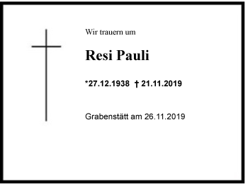 Traueranzeige von Resi Pauli von Region Chiemgau