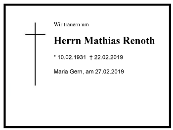 Traueranzeige von Mathias Renoth von Region Berchtesgadener Land