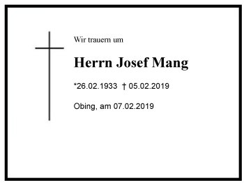 Traueranzeige von Josef Mang von Region Chiemgau