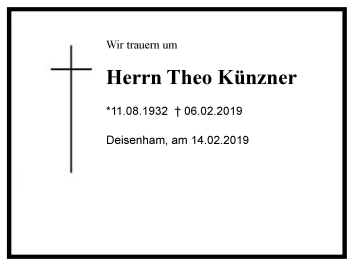 Traueranzeige von Theo Künzner von Region Chiemgau