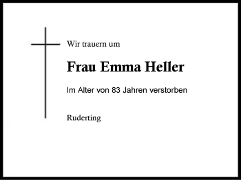 Traueranzeige von Emma Heller von Region Berchtesgadener Land