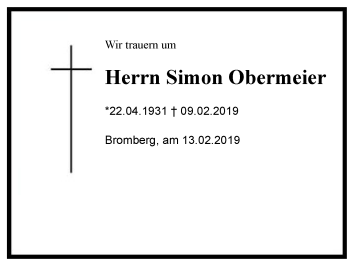 Traueranzeige von Simon Obermeier von Region Chiemgau